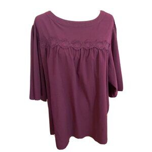 Lane Bryant 22 Top Plum Babydoll Flutter Sleeve